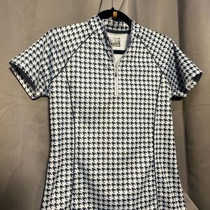 Stylish Women's Blue and White Houndstooth Polo